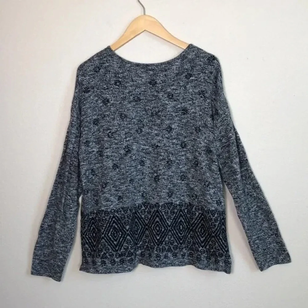 J.‎ JILL Women Large Grey Black Cozy Cotton Modal Wool Long Sleeve Tunic Sweater